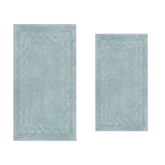 Knightsbridge Stylish And Comfortable Traditional Chain Design 2 PC Cotton Bath Rug Set 20"x30" & 24"x40" Light Blue