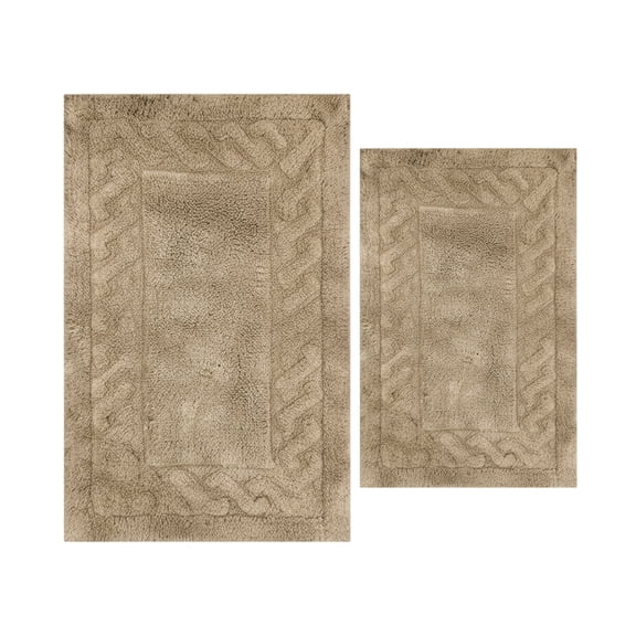 Knightsbridge Stylish And Comfortable Traditional Chain Design 2 PC Cotton Bath Rug Set 20"x30" & 24"x40" Stone