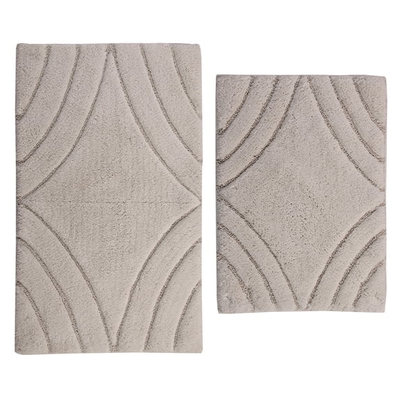 Knightsbridge Stylish And Comfortable Traditional Diamond Design 2 PC Cotton Bath Rug Set 20"x30" & 24"x40" Ivory