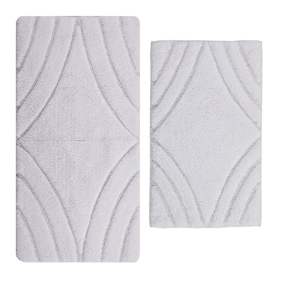 Knightsbridge Stylish And Comfortable Traditional Diamond Design 2 PC Cotton Bath Rug Set 20"x30" & 24"x40" White