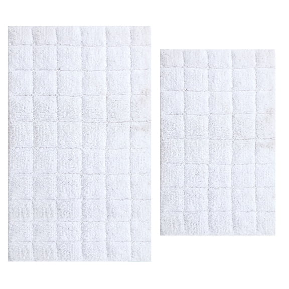Knightsbridge Summer Tile 220 GSF Non Skid Back Bath Rug Set - 2- Piece - 17x24 and 21x34", White