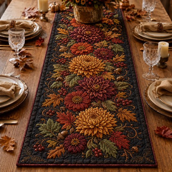 Knightwalker Table Runner Autumn Floral, Quilted Polyester, M - 195 x 41 cm