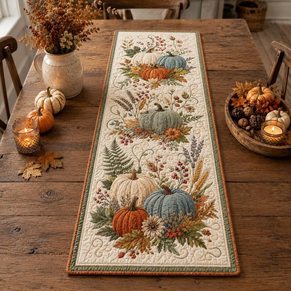 Knightwalker Table Runner Autumn Harvest Pumpkin, Quilted Polyester, M - 195 x 41 cm