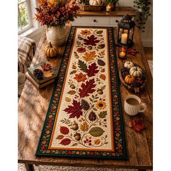 Knightwalker Table Runner Autumn Leaves, Quilted Polyester, M - 195 x 41 cm