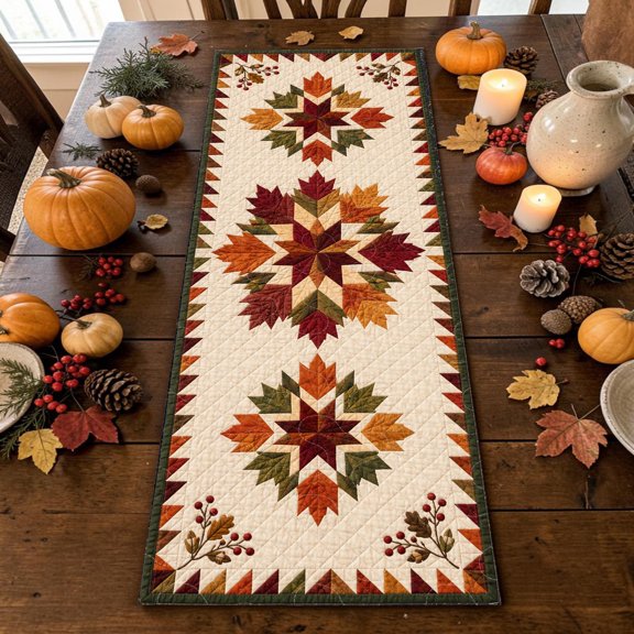 Knightwalker Table Runner Autumn Maple Leaf, Quilted Polyester, M - 195 x 41 cm