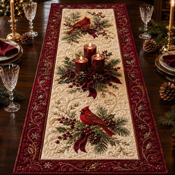 Knightwalker Table Runner Cardinal Christmas, Quilted Polyester, M - 195 x 41 cm