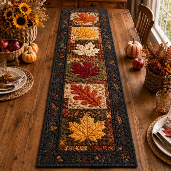 Knightwalker Table Runner Fall Leaves, Quilted Polyester, M - 195 x 41 cm