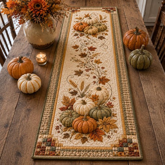 Knightwalker Table Runner Fall Pumpkin, Quilted Polyester, M - 195 x 41 cm