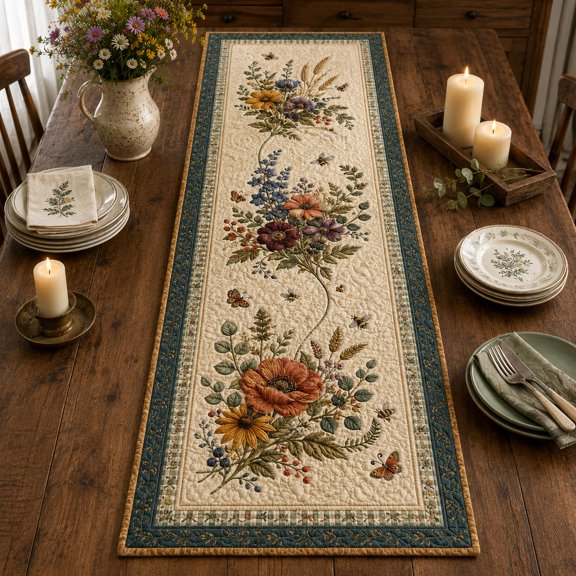 Knightwalker Table Runner Floral, Quilted Polyester, M - 195 x 41 cm