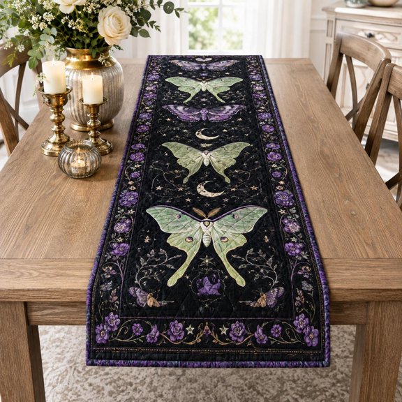 Knightwalker Table Runner Luna Moth, Quilted Polyester, M - 195 x 41 cm