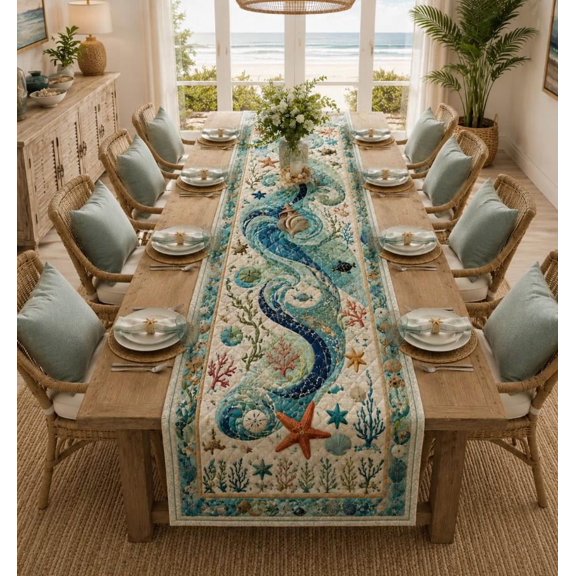 Knightwalker Table Runner Ocean, Quilted Polyester, M - 195 x 41 cm
