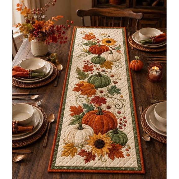 Knightwalker Table Runner Pumpkin Fall Decor, Quilted Polyester, M - 195 x 41 cm