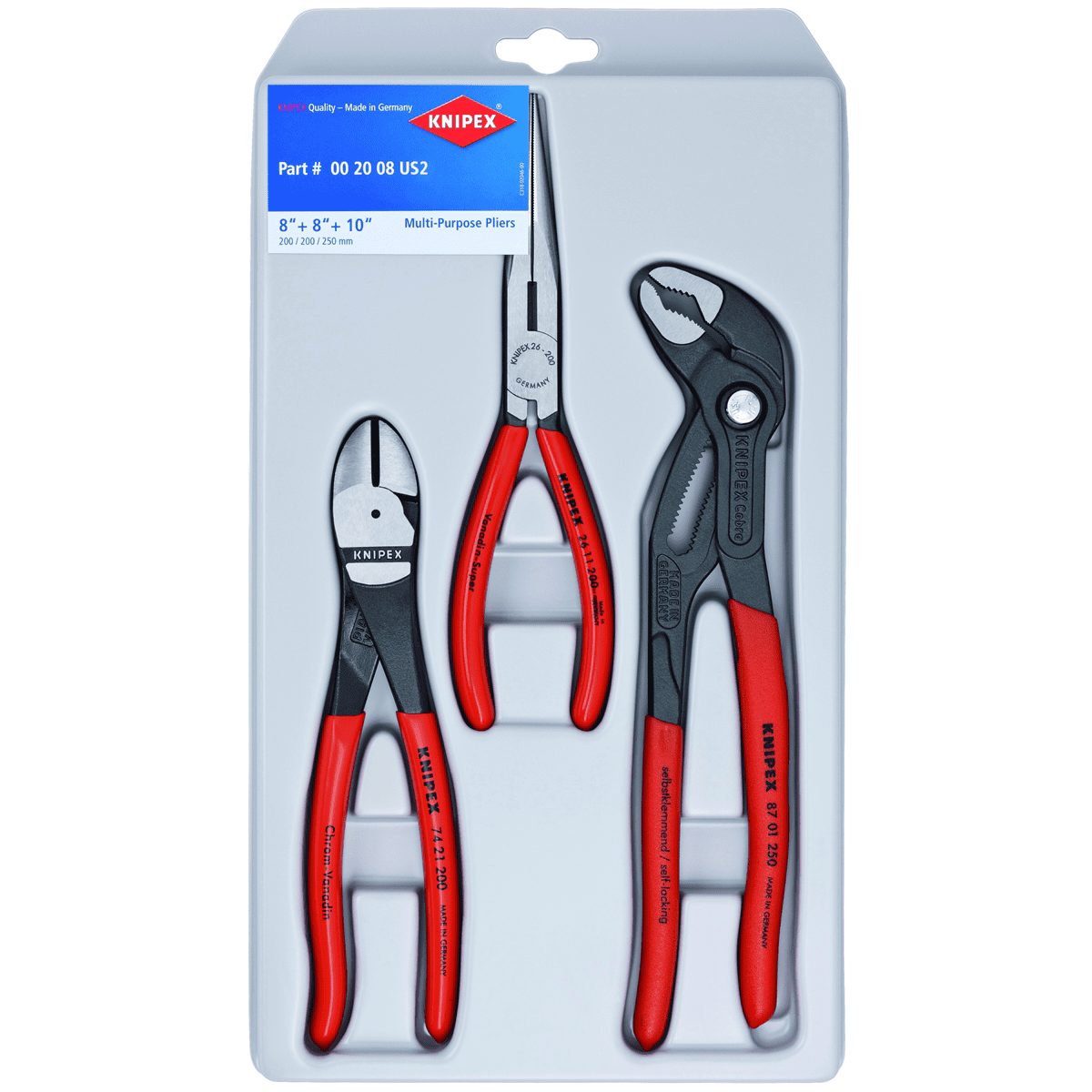 Knipex 267487 3-Piece Plier Set with 10" Cobra