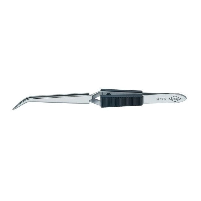 Knipex Cross Over Tweezers, Bent, Serrated, 6-1/4 92 95 90