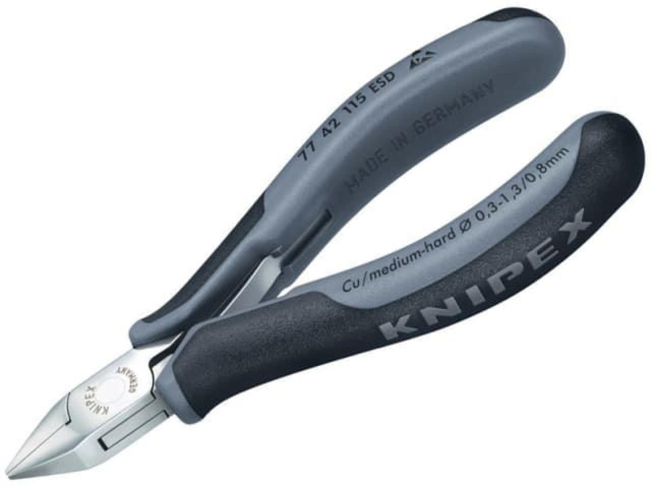 Knipex - ESD Electronics Diagonal Cutters - Pointed Head Flush Cut Non Bevelled 115mm