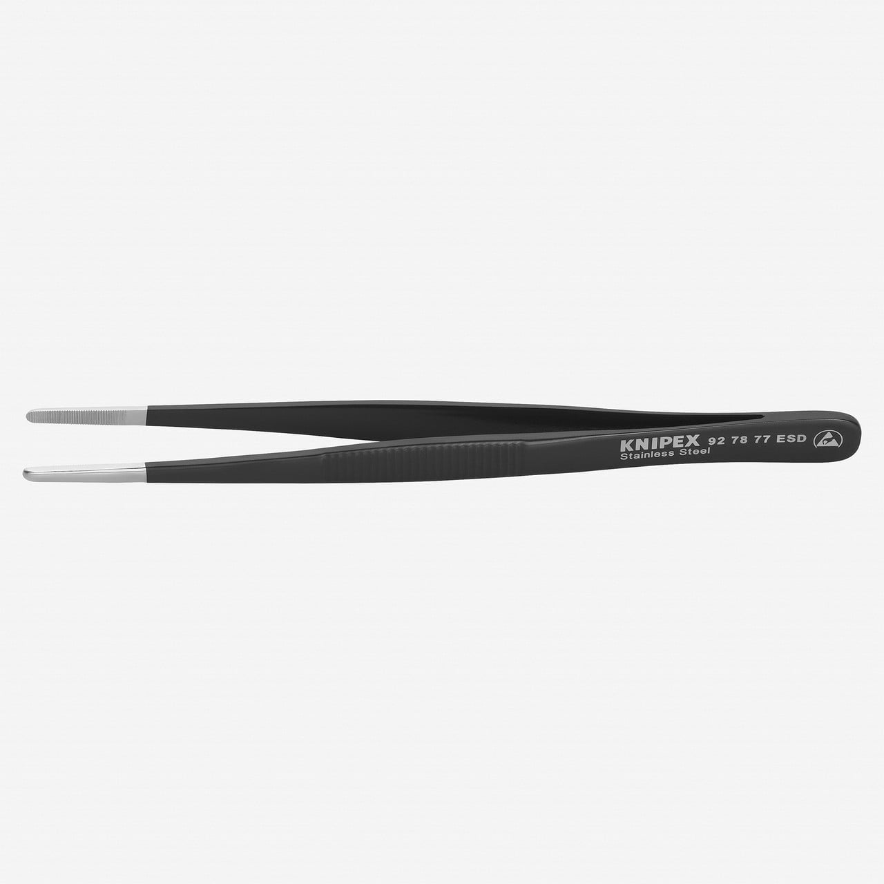 Knipex Tweezers, ESD, Round, Serrated, 5-3/4 In, Blk 92 78 77 ESD