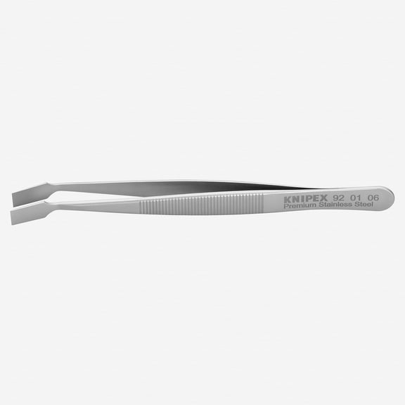 Knipex Stainless Steel Gripping Tweezers, Angled-Blunt Tips, 4"