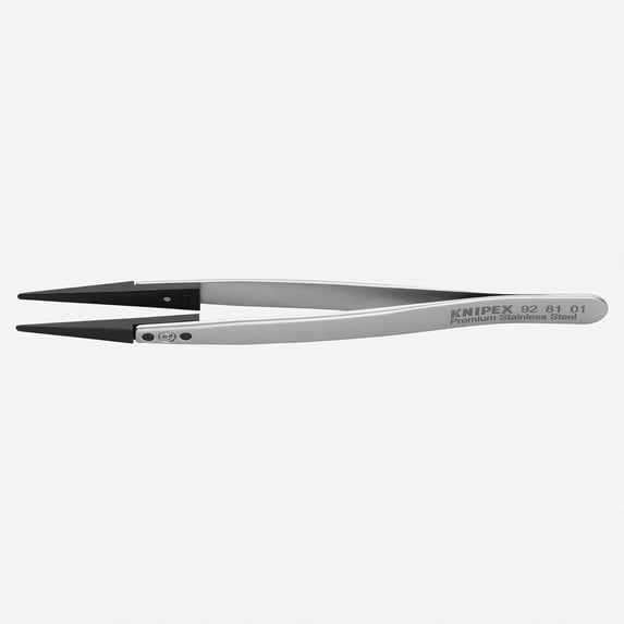 Knipex Stainless Steel Gripping Tweezers, Replaceable ESD Tips, 5.25" - Blunt 01