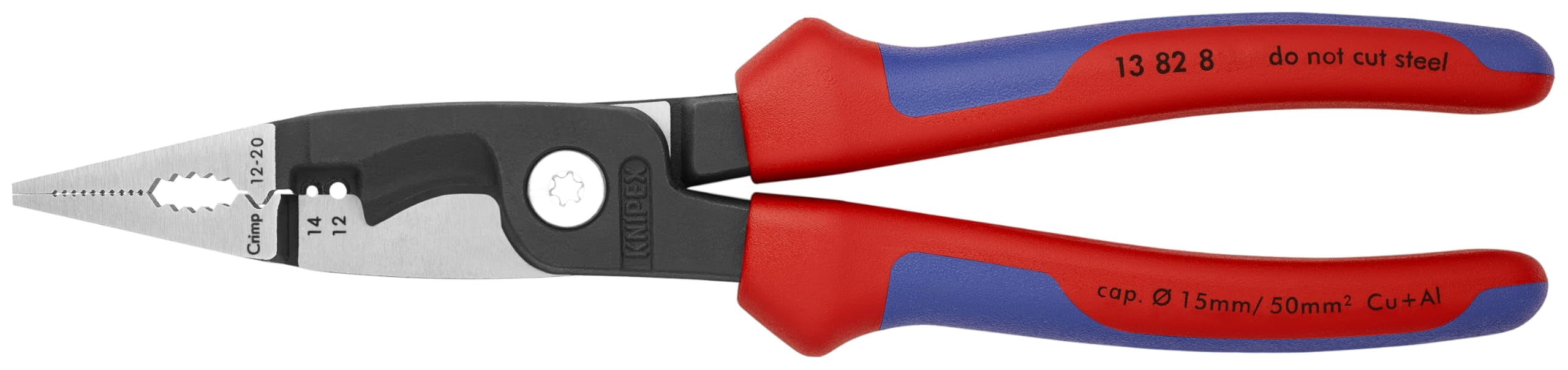Knipex Tools 13 82 8, 6 in 1 Electrical Installation Pliers with Comfort Grip Handle, Red and Blue CA2