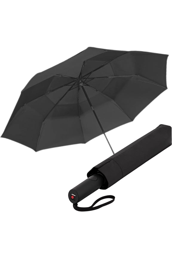 A.405 XXL Duomatic Vented 2 Person Oversized Rain Umbrella for Adults in Black – 49.6" Windproof Auto Open Close Canopy, Heavy-Duty Fiberglass Steel Frame, Travel Case Included