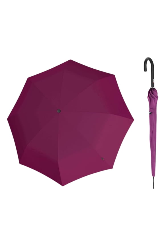 A.760 Curved Handle Rain Umbrella for Adults in Violet – 42" Windproof Automatic Open Canopy, Ultra Lightweight Steel Aluminum Frame with Large Button, Rounded Tips, Polyester Case Included