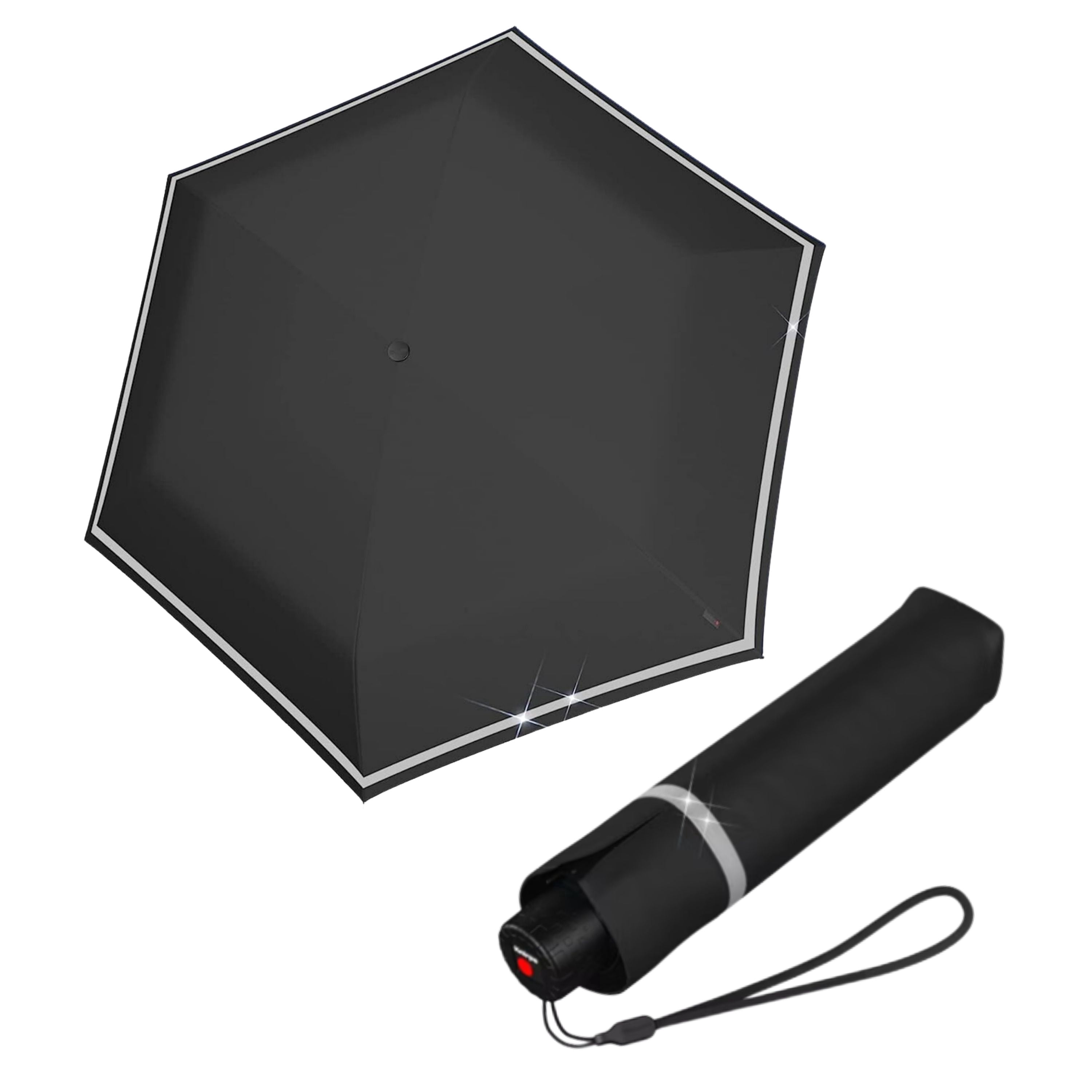 Knirps Black Rookie Manual Rain Umbrella for Elementary and Middle School Kids – 35.4" Canopy with Reflective Safety Stripe, Lightweight Design, Wind Tunnel Tested, Carrying Case Included