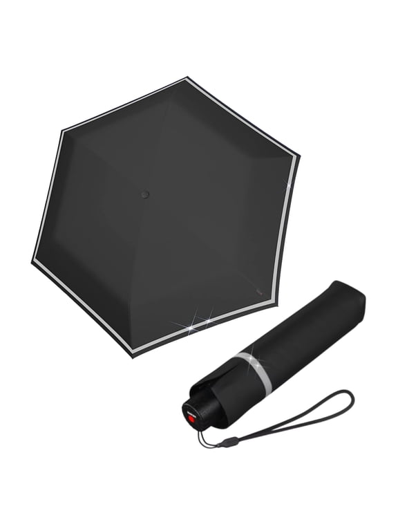 Black Rookie Manual Rain Umbrella for Elementary and Middle School Kids – 35.4" Canopy with Reflective Safety Stripe, Lightweight Design, Wind Tunnel Tested, Carrying Case Included