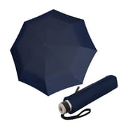 Knirps C.041 Chrome Matt Manual Rain Umbrella for Adults in Navy   Vegan Leather Handle, Wind Resistant Design, Lightweight Steel Fiberglass Frame, 39in Canopy, Protective Sleeve Included