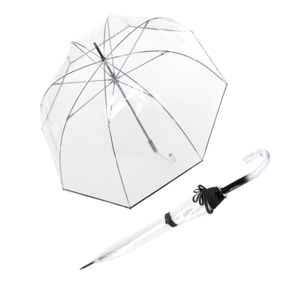 Knirps C.760 Transparent Stardust Black Curved Handle Rain Umbrella for Adults 34.2" Manual Open Close Bell Shaped Clear Dome, Wind Resistant Rain Protection, Windproof 8-Rib Canopy