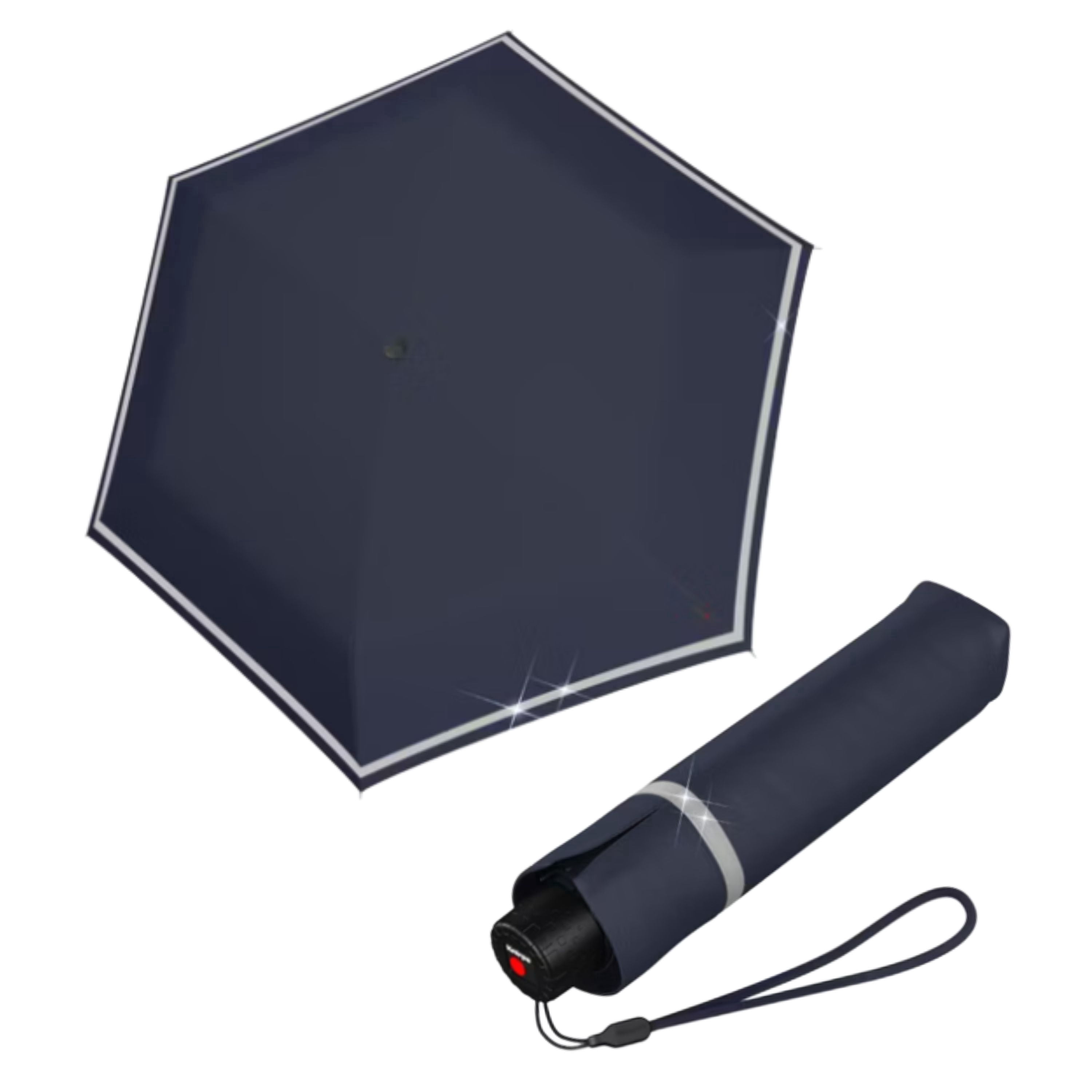 Knirps Navy Rookie Manual Rain Umbrella for Elementary and Middle School Kids – 35.4" Canopy with Reflective Safety Stripe, Lightweight Design, Wind Tunnel Tested, Carrying Case Included