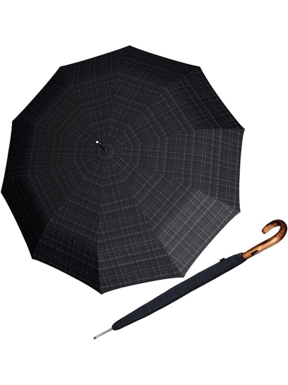 S.770 36" Long Automatic Stick Umbrella in Check– Premium Rain Protection with a 44.5" Canopy, 10 Reinforced Ribs, Italian Maple Wood Hook Handle - Windproof up to 62 mph, Gift Box Included