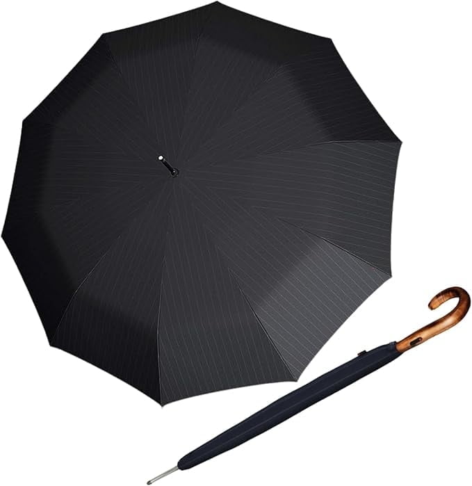 Knirps S.770 36" Long Automatic Stick Umbrella in Stripe– Premium Rain Protection with a 44.5" Canopy, 10 Reinforced Ribs, Italian Maple Wood Hook Handle - Windproof up to 62 mph, Gift Box Included