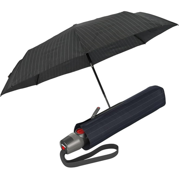 Knirps T.200 Duomatic Compact Rain Umbrella in Men's Stripe– Wind Tunnel Tested to 93 mph, Aluminum Steel Fiberglass Frame, 38in Canopy, OEKO-TEX, High-Performance Automatic Travel Umbrellas