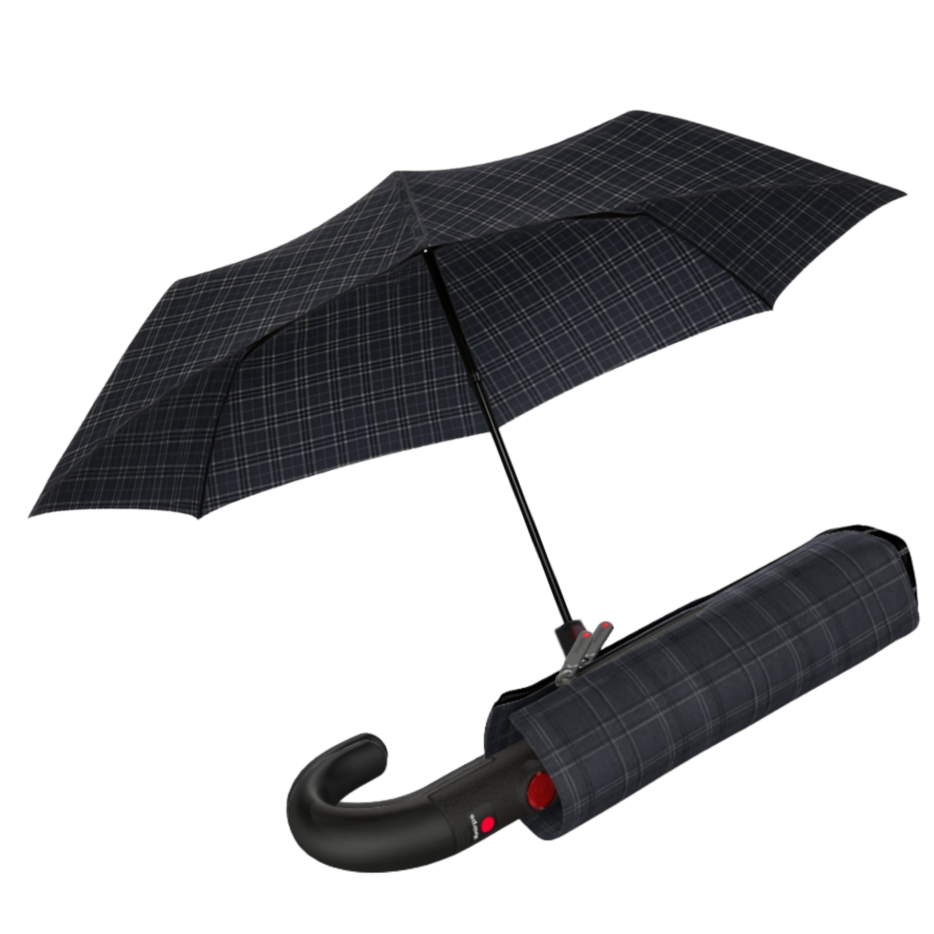 Knirps T.260 Duomatic Medium Pocket Rain Umbrella in Men's Check – Automatic Open Close, Wind-Tunnel Tested to 93mph, Hook Handle Design, 38in Canopy, OEKO-TEX, Fits in Backpacks & Purses