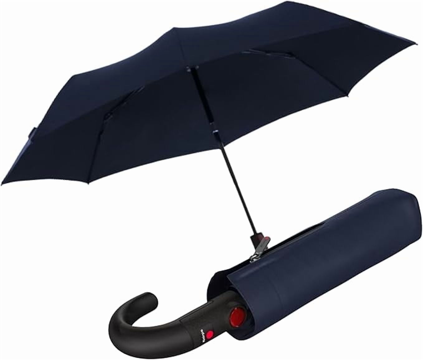 Knirps T.260 Duomatic Medium Pocket Rain Umbrella in Navy– Automatic Open Close, Wind-Tunnel Tested to 93mph, Hook Handle Design, 38in Canopy, OEKO-TEX, Fits in Backpacks & Purses
