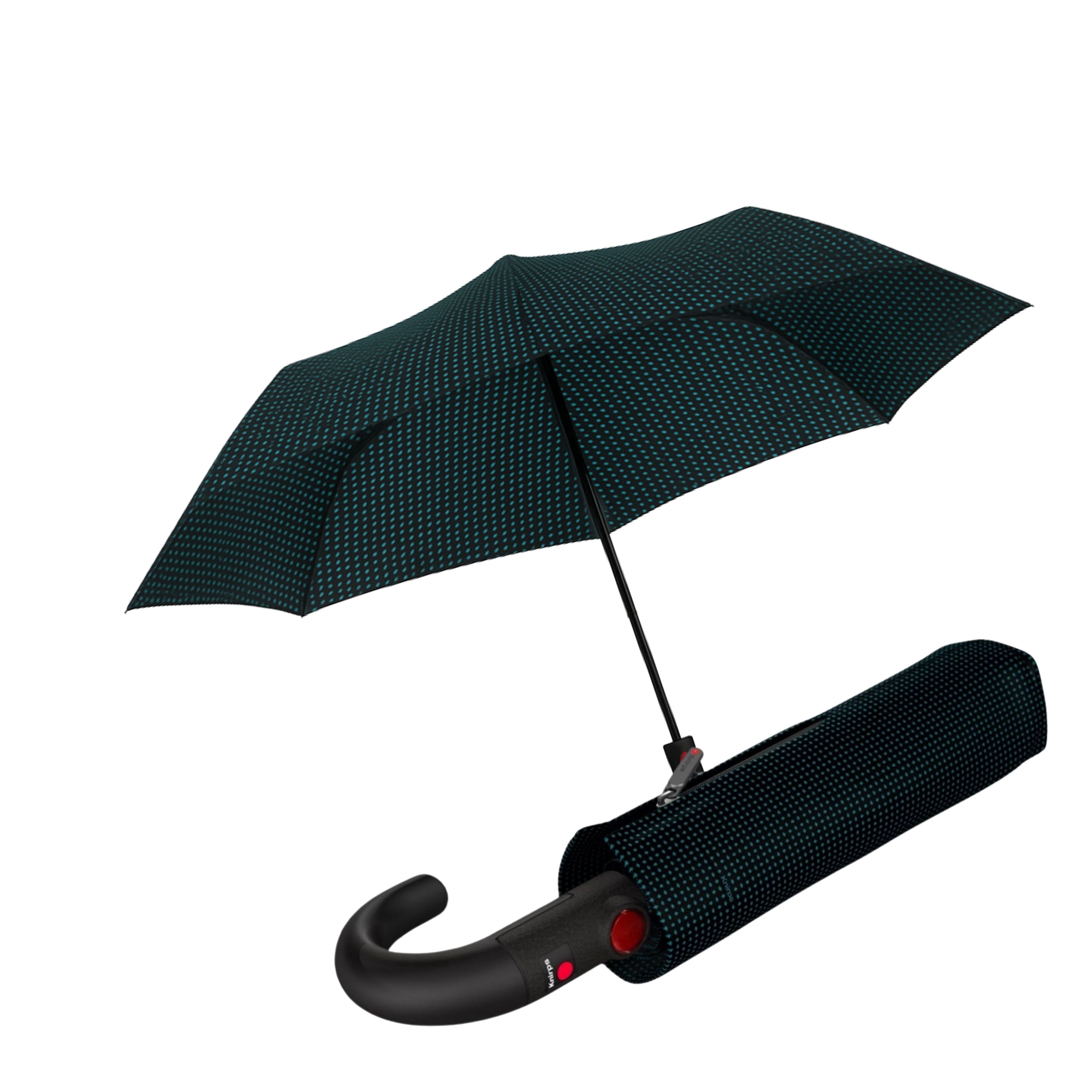 Knirps T.260 Duomatic Medium Pocket Rain Umbrella in Watson Aqua – Automatic Open Close, Wind-Tunnel Tested to 93mph, Hook Handle Design, 38in Canopy, OEKO-TEX, Fits in Backpacks & Purses