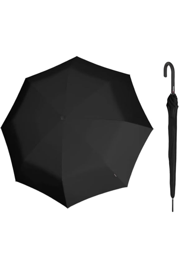 T.760 Automatic Long Stick Rain Umbrella in Black  Lightweight Cane Umbrella, 41in Canopy, Fiberglass Ribs & Steel Shaft, OEKO-TEX Fabric, Lacquered Round Handle, Wind-Tunnel Tested