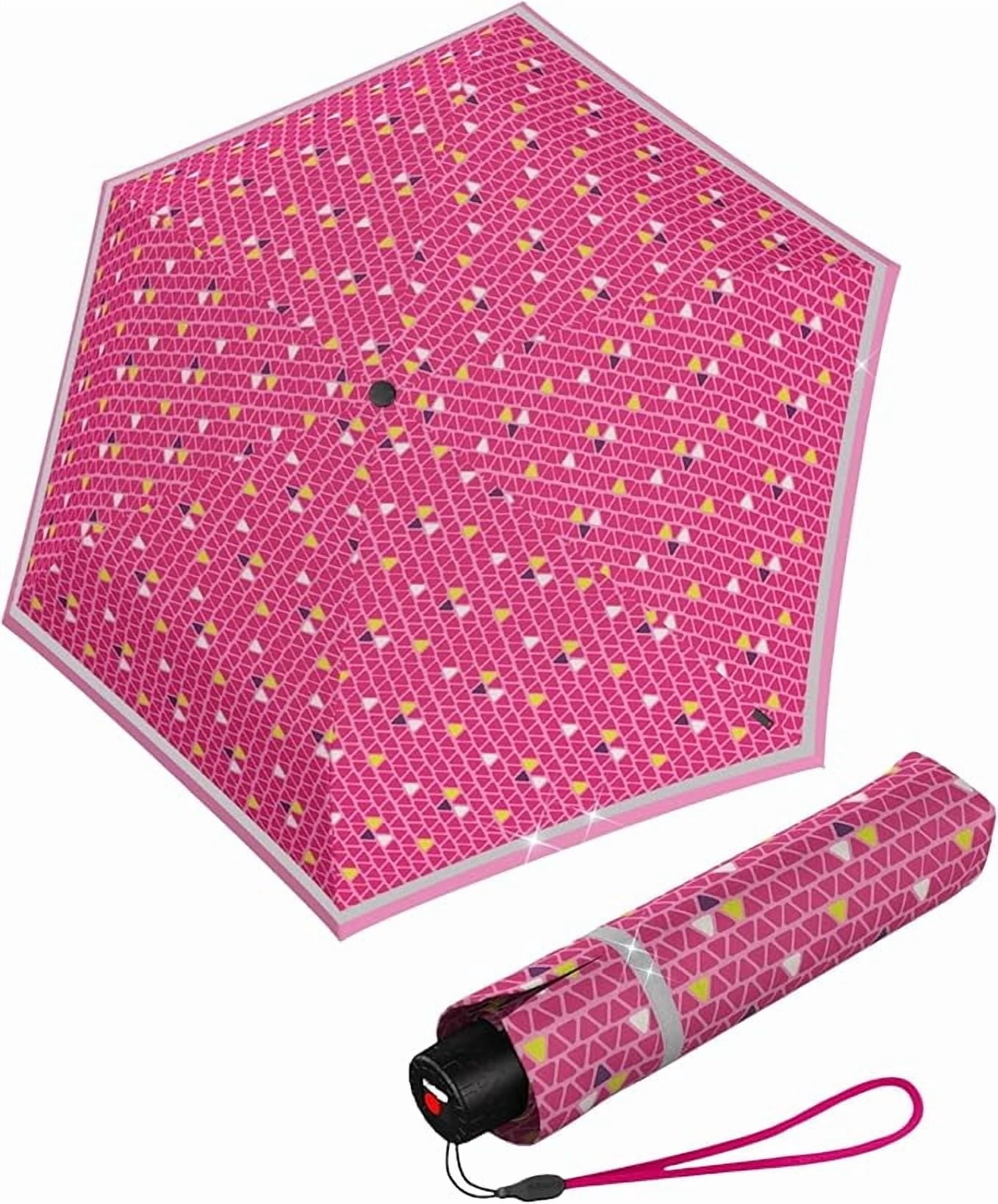 Knirps Triple Pink Rookie Manual Rain Umbrella for Elementary and Middle School Kids – 35.4" Canopy with Reflective Safety Stripe, Lightweight Design, Wind Tunnel Tested, Carrying Case Included