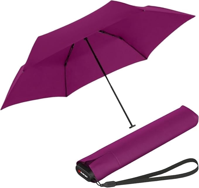 Knirps US.050 Ultra Light Pocket Size Manual Rain Umbrella in Berry – 4oz Portable Travel Umbrellas with 35" Quick Dry Canopy, Windproof up to 62mph, Matching Quick Dry Protective Cover Included