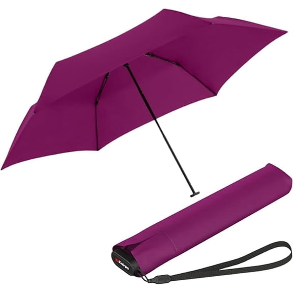 Knirps US.050 Ultra Light Pocket Size Manual Rain Umbrella in Berry – 4oz Portable Travel Umbrellas with 35" Quick Dry Canopy, Windproof up to 62mph, Matching Quick Dry Protective Cover Included