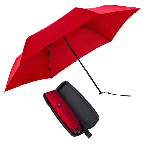 Knirps X4U My Clever Companion– 90cm Diameter Windproof Manual Open/Close Umbrella, Small and Compact Design for Travel and All Weather Protection, with Retractable Feature and Travel Case, Cherry