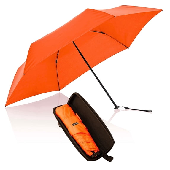 Knirps X4U My Clever Companion – 90cm Diameter Windproof Manual Open/Close Umbrella, Small & Compact Design for Travel and All Weather Protection, with Retractable Feature & Travel Case, Neon Orange