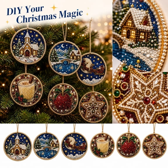 Knisume Christmas Diamond Art Kits for Adults - Wooden Hanging Ornaments, Diamond Art Christmas Ornaments for Tree, Christmas Decor and Christmas Crafts