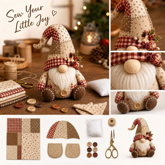 Knisume Christmas Gnome DIY Patchwork Kit - Sewing Craft for Adults Beginners, Christmas Decorations Indoor with Fabric Holiday Home Decor