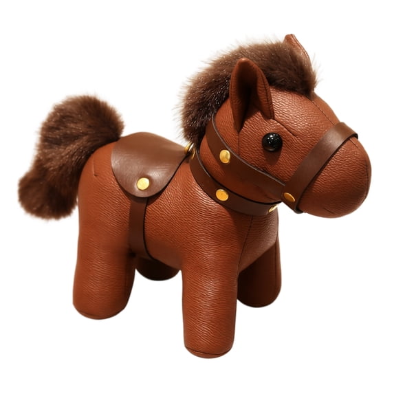 Knisume Collectible Leather Plush Horse Stuffed Animals - Realistic Plush Pony Toy, Soft Cuddly Plush Figurine for Display & Gift,B