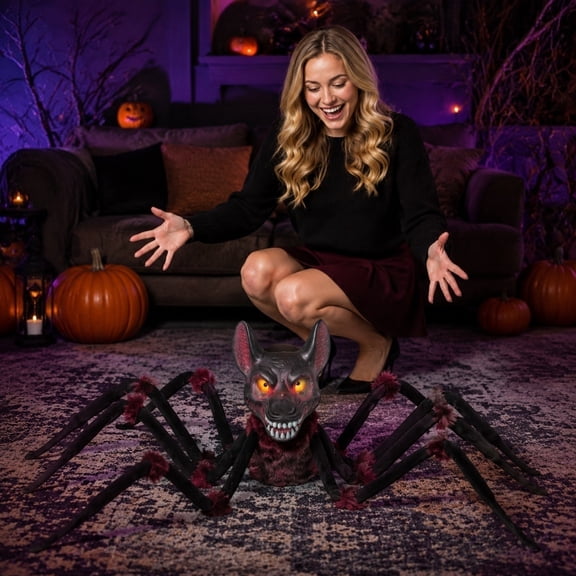Knisume Creepy Realistic Plush Spider Toy with Remote - Scary Stuffed Animals for Halloween, Crawling Motion Prop Plush for Indoor Outdoor,B