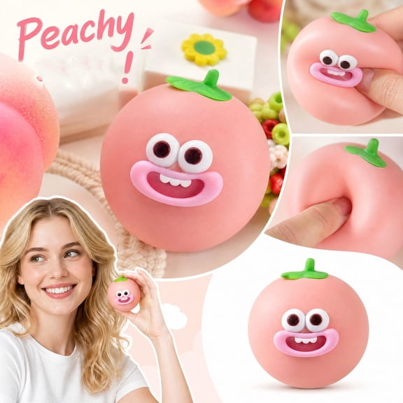 Knisume Funny Face Building Block Squishy Toy - Slow Rising Squeaky Peach Stress Relief Fidget Ball, Randomly Assorted Colors, Squeeze Toy Gift for Kids and Adults