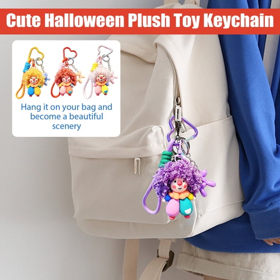 Knisume Halloween Stuffed Animals Clown Keychain – Plush Toy Keyring Party Favor, Plush Bag Charm Spooky Accessory, Keychain Plush Halloween, Stuffed Animal Keychain,Purple