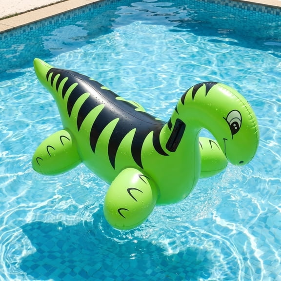 Knisume Inflatable Dinosaur Ride-On Pool Float, Durable Swimming Pool Toy - with Thickened Handle for Water Play, Summer Beach & Outdoor Water Toys,Green