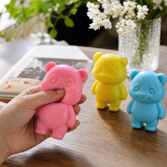 Knisume Macaron Panda Squishy Toy Soft Rubber Slow Rising Fidget, Cute Bear Stress Relief Squeeze, Fun Desk Toy and Party Favor Gift for Adults